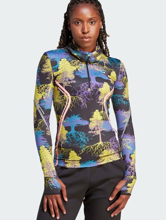 Adidas by Stella McCartney Tops - Adidas by Stella McCartney Black Multicolor Tree-Print Zip Hoodie